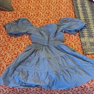 Blue Off-Shoulder Backless Tiered Mini Dress